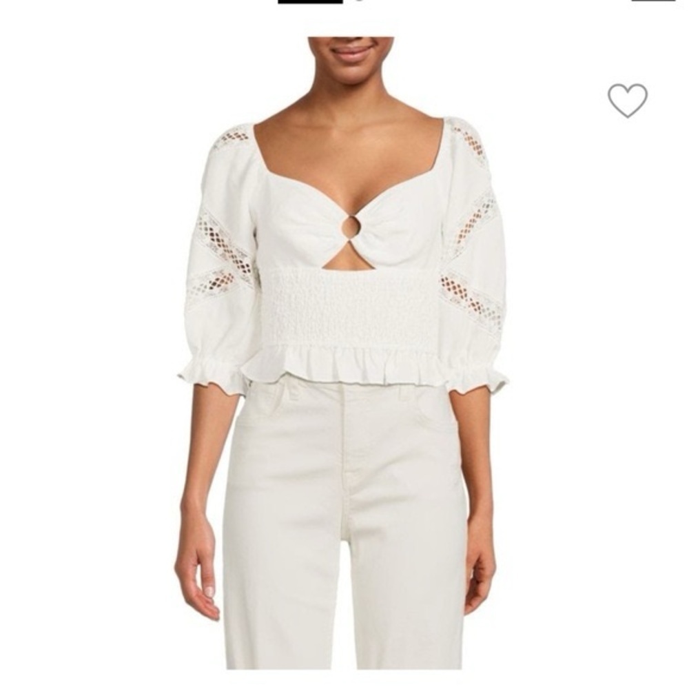 Cami NYC Nardine White Linen Eyelet Blouse Puff Sleeve Size M
